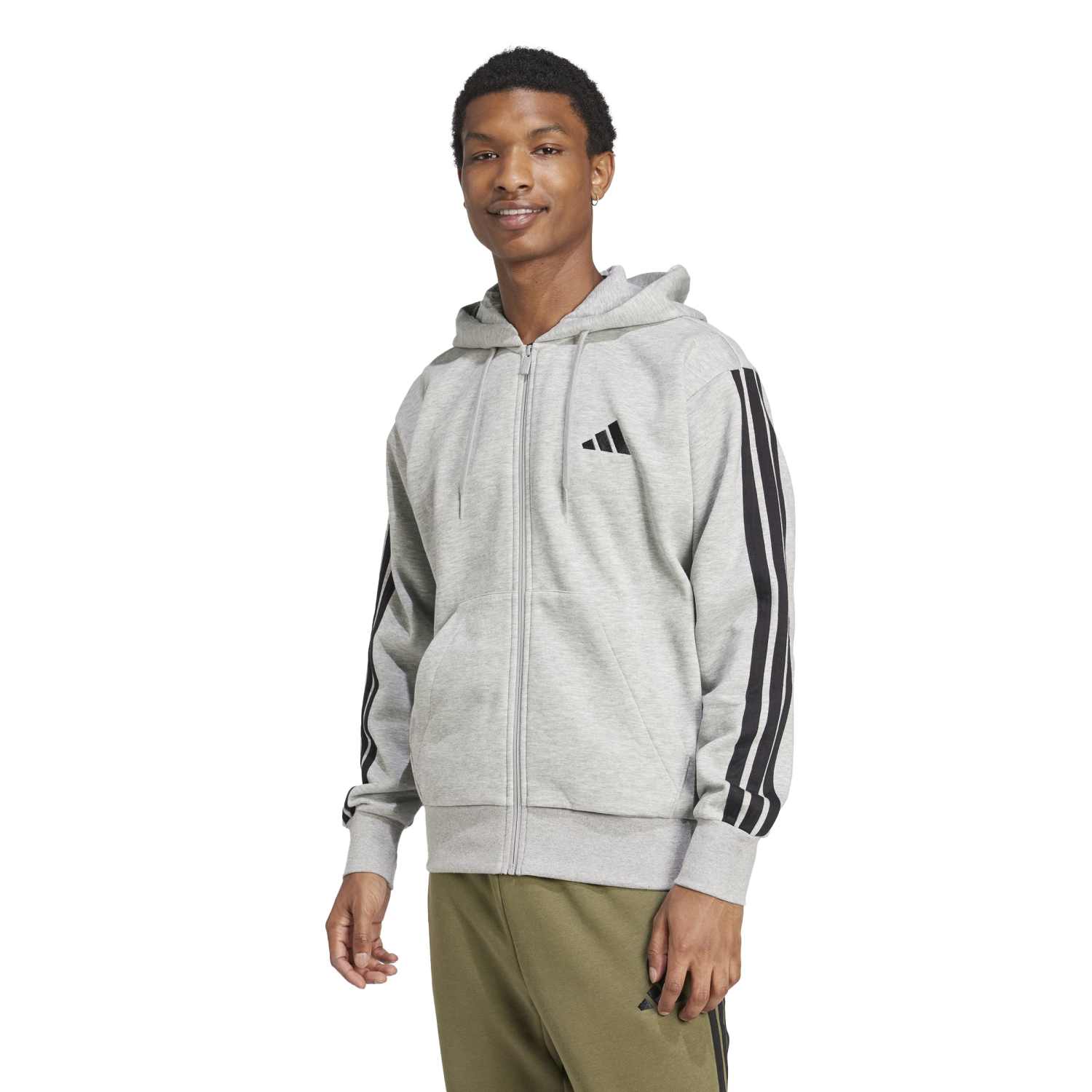 Essentials 3 Stripes Fleece FZ Hoody -Mens - Image 3
