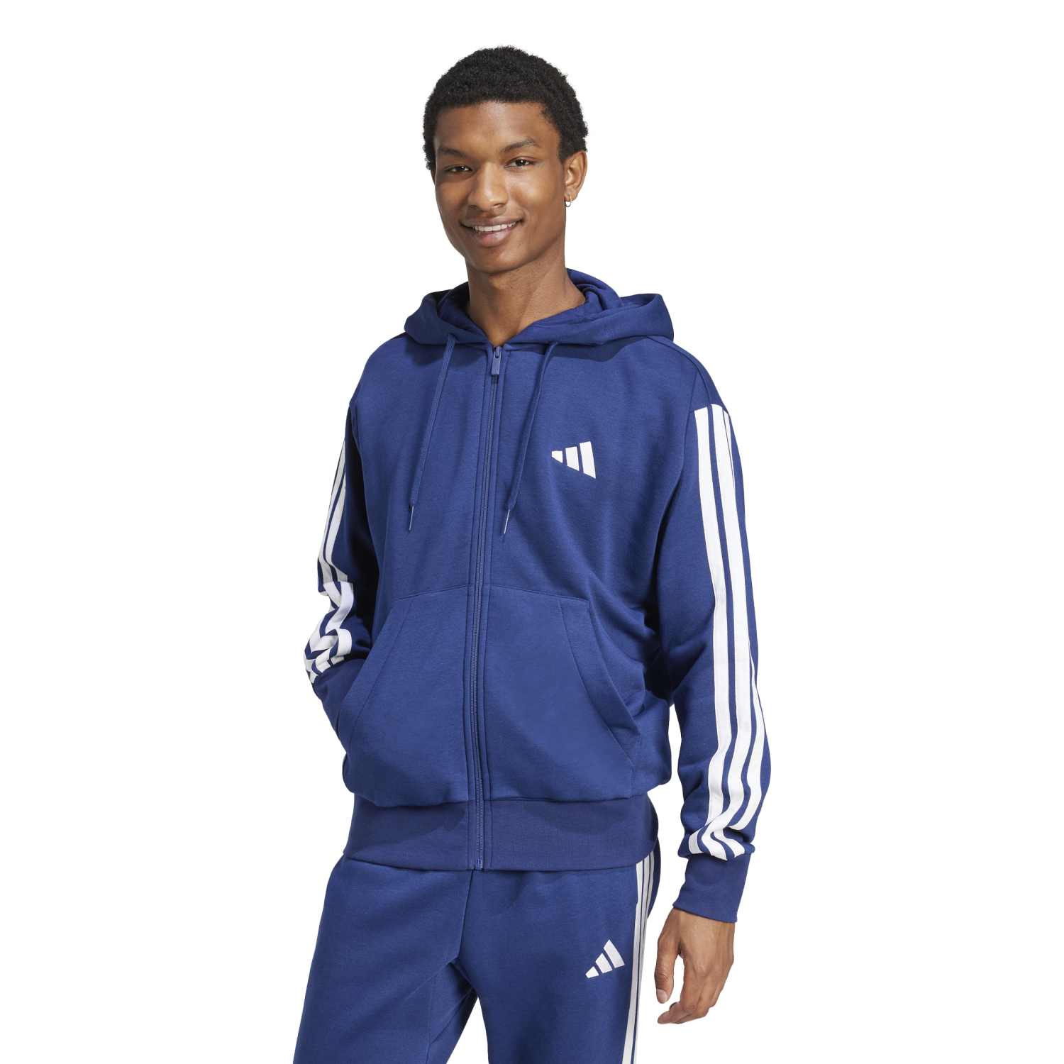 Essentials 3 Stripes Fleece FZ Hoody -Mens - Image 3
